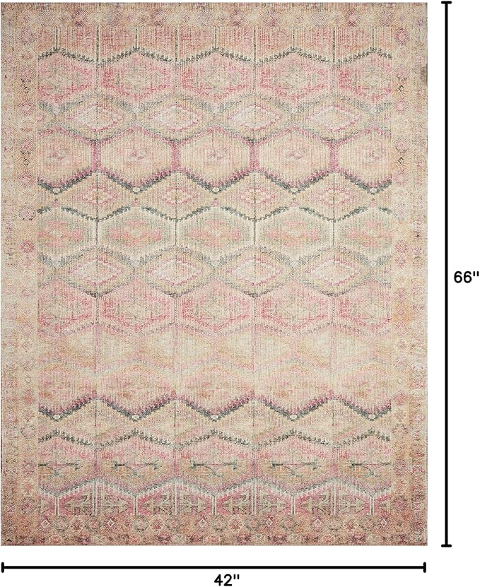 Loloi Layla Collection LAY-17 Pink/Lagoon 3'-6" x 5'-6" .13" Thick Accent Rug - Image 2