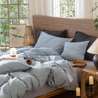 MooMee Wavy Striped Duvet Cover Set 100% Washed Cotton Linen Like Textured - Image 7