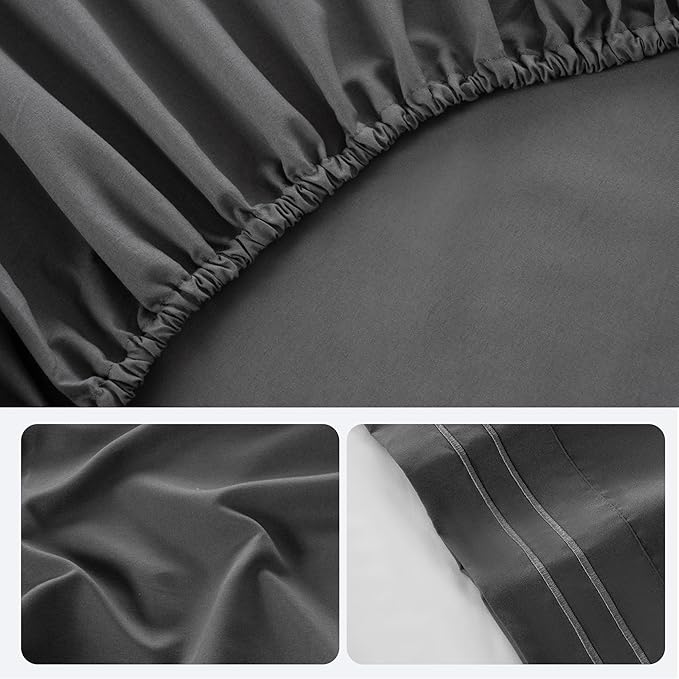 ROSE&RISY Dark Grey Full Sheet Set, 4 Pieces Soft Bedding Sheet Set, Breathable - Image 7