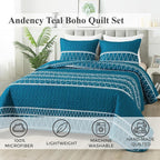 Andency Teal California King Quilt Set, 3 Pieces Boho Lightweight Soft Striped - Image 2