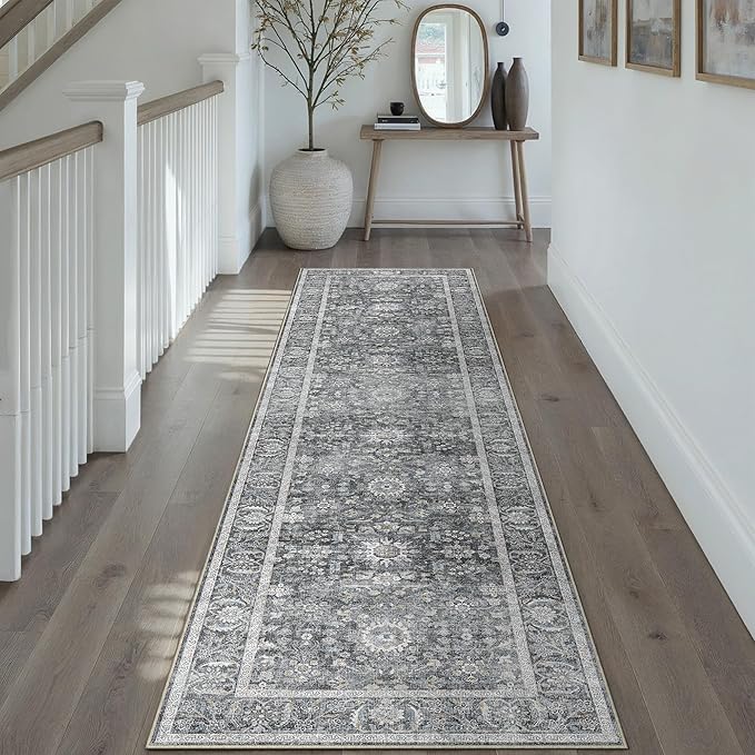 Blue 2x8 Runner Rug Hallway Non Slip Kitchen Vintage Distressed Long Carpet by PureCozy