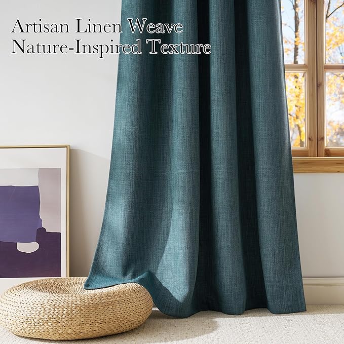 NICETOWN Faux Linen Greyish Green Blackout Curtains 84 inches Long - Image 3