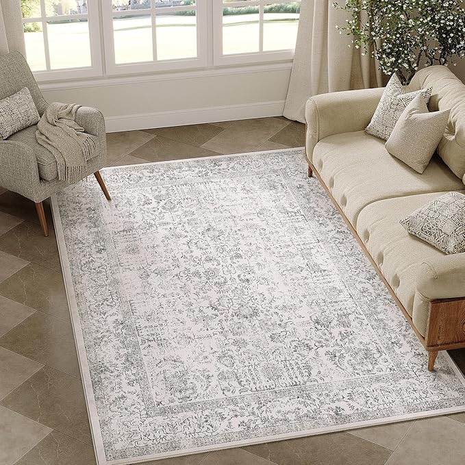 Gray Area Rug 4x6 Office Entryway Rug Machine Washable Kitchen Vintage by PureCozy