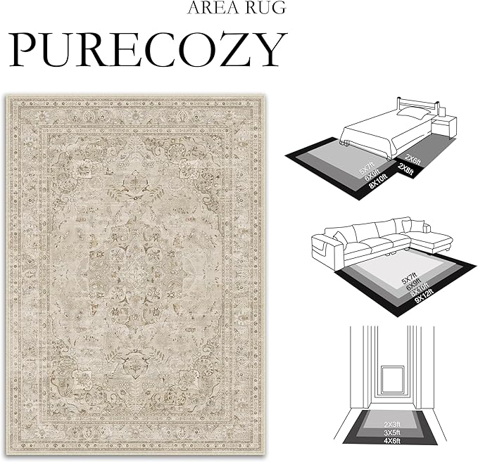 Brown 8x10 Area Rug Washable Vintage Carpet - Image 2