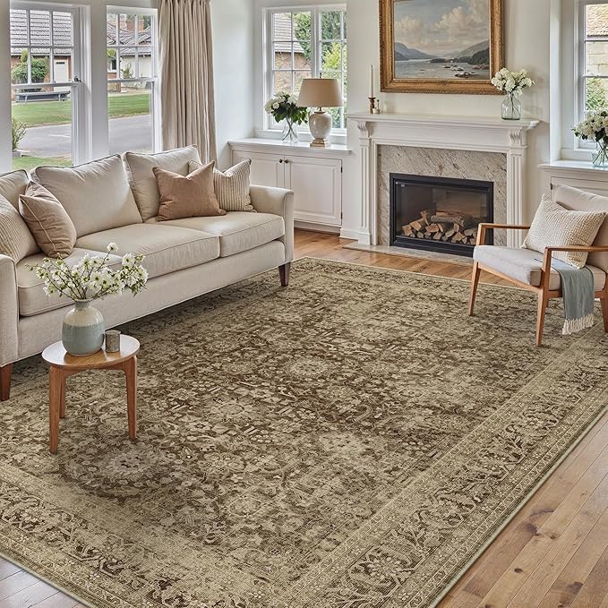 Brown 6x9 Area Rug Non Slip Vintage Living Room Distressed Machine Washable by PureCozy