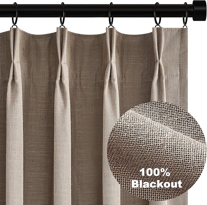Topfinel 94 Inches Long Taupe Flax Custom Blackout Linen Curtains, Viral Ivory by Topfinel