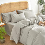 Wake In Cloud - Striped Cotton Duvet Cover Set, 100% Washed Cotton Textured - Image 4