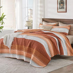 Andency Orange Quilt King, 3 Pieces Patchwork Striped Bedspread Coverlet Set - Image 4