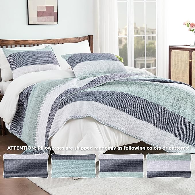 Andency Queen Quilt Bedding Set Sage Green, 3 Pieces Patchwork Mint Green - Image 4