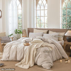MooMee Striped Duvet Cover Set 100% Washed Cotton Linen Like Textured - Image 2