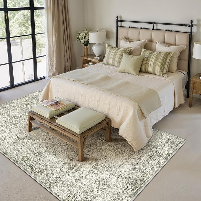 5x7 Area Rug Washable Vintage Neutral Living Room Carpet Large Indoor Non Slip - Image 4