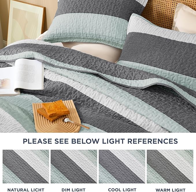 Litanika Oversized King Quilt Set Sage Green, 128x120 Stripe Bedspread Coverlet - Image 6