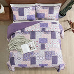Xruibed Patchwork Quilt Set King Size 3 Pieces Plaid Floral Bedspread Coverlet - Image 4
