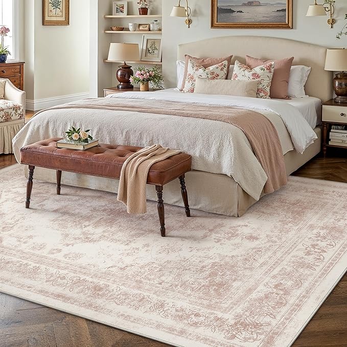 Washable Rug 8x10 Area Rug for Living Room Pink Vintage Boho Medallion Large - Image 6