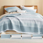Litanika Quilt Queen Size Spa Blue, Stripe Patchwork Summer Bedspread Coverlet - Image 5
