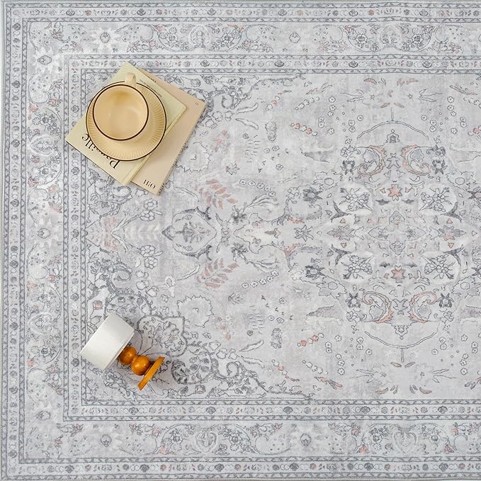 Grey 5x7 Area Rug Washable Vintage Carpet - Image 9