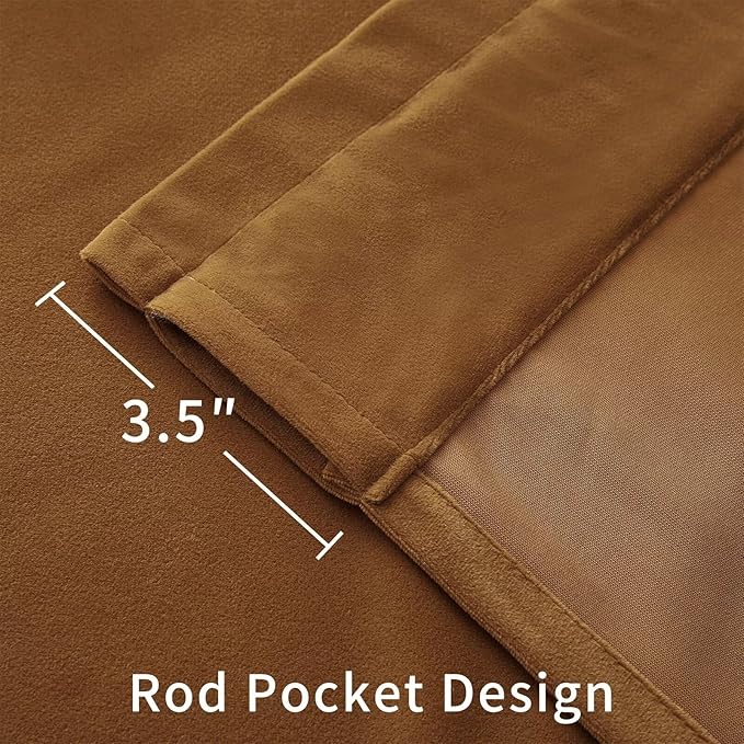 Joydeco Camel Brown Velvet Curtains 63 inch Length 2 Panels, Luxury Blackout - Image 5