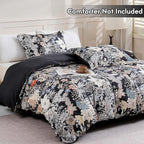 LONAVA Queen Flower 3 Pcs Duvet Cover Set, Breathable Soft Microfiber Black - Image 2