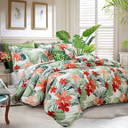 FADFAY Tropical Red Hibiscus Palm Leaves Duvet Cover Set Super Soft Summer - Image 2