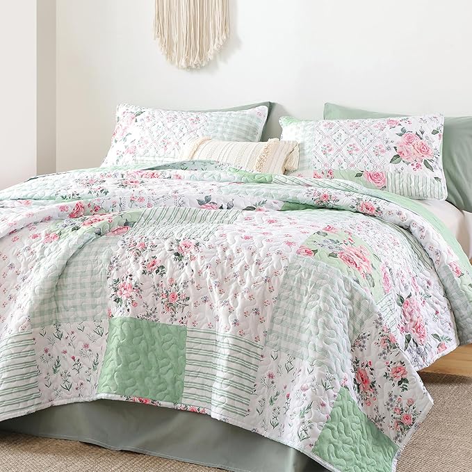 YIKUSH Quilt Sets King Size Floral Quilt Set 3 Pieces Bedding Set Bedspreads - Image 4