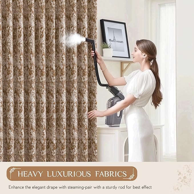 Beauoop Brown Floral Jacquard Blackout Curtains 63 Inches Long 2 Panels - Image 5