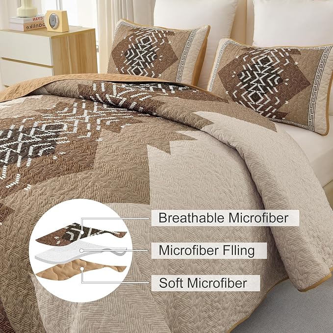 Dintszyayue Bohemian Quilt Set King Size, 3 Pieces Aztec Texture Bedding - Image 6