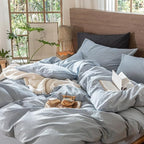 MooMee Wavy Striped Duvet Cover Set 100% Washed Cotton Linen Like Textured - Image 5