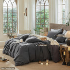MooMee Wavy Striped Duvet Cover Set 100% Washed Cotton Linen Like Textured - Image 2