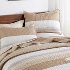 Andency Taupe Striped Quilt Queen, 3 Pieces Patchwork Bedspread Coverlet Set - Image 3