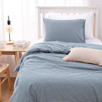 Wake In Cloud - Striped Cotton Duvet Cover Set, 100% Washed Cotton Textured - Image 3