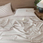 MooMee Striped Duvet Cover Set 100% Washed Cotton Linen Like Textured - Image 2