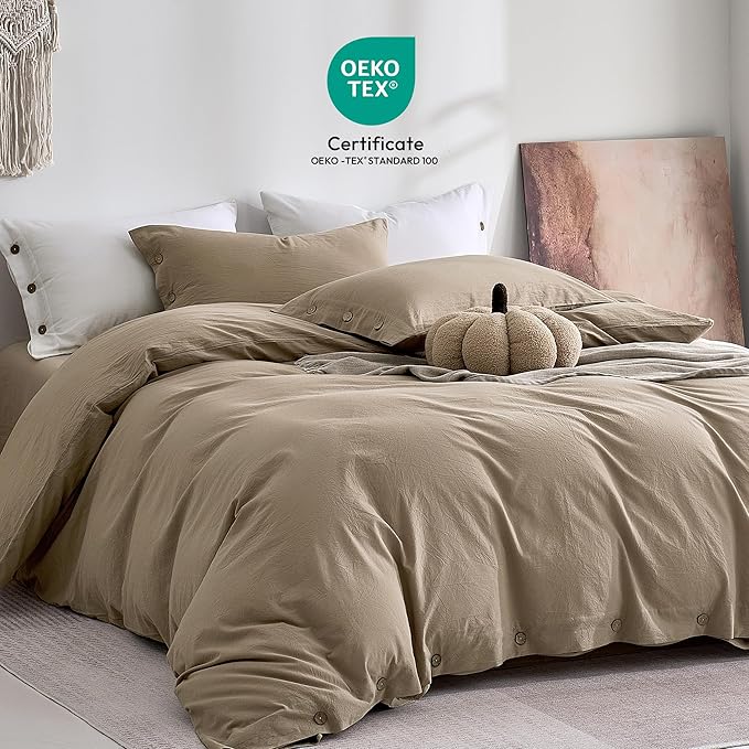 JELLYMONI 100% Washed Cotton Duvet Cover King – Soft, Breathable Linen-Look - Image 2