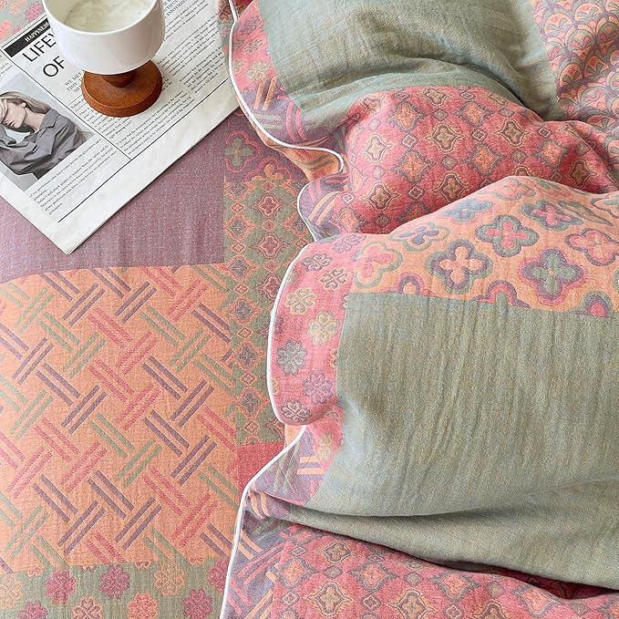 mixinni 100% Cotton Double Layer Yarn Duvet Cover Set, Vintage Patchwork Floral - Image 6