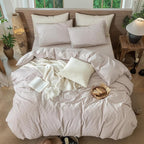 MooMee Striped Duvet Cover Set 100% Washed Cotton Linen Like Textured - Image 5