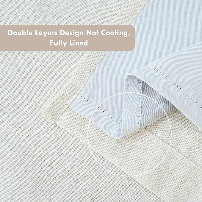 DriftAway Double Layer Linen Blackout Tie Up Curtains Thermal Insulated Fully - Image 2