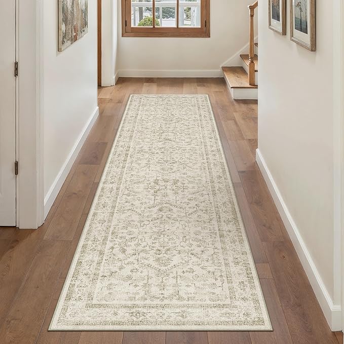 Taupe 2x8 Runner Rug Vintage Area Carpet Hallway Indoor Kitchen Washable Low - Image 4