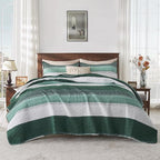 Andency Emerald Green Quilt Cal King, 3 Pieces Patchwork Striped Bedspread - Image 8