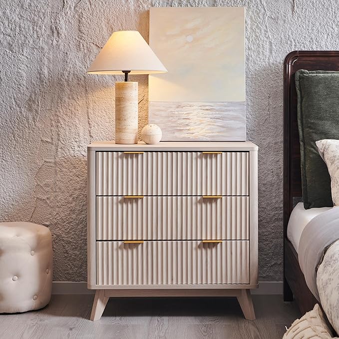 T4TREAM Fluted 3 Drawers Nightstand Set of 2, Oversized Extra Large Modern Side - Image 2
