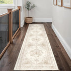 Runner Rug 2x10 Cream Hallway Washable Beige Carpet Non Slip Vintage Medallion - Image 5