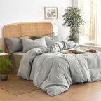 Wake In Cloud - Striped Cotton Duvet Cover Set, 100% Washed Cotton Textured - Image 3