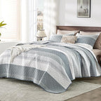 Andency Grey Striped Quilt Queen, 3 Pieces Patchwork Bedspread Coverlet Set - Image 2