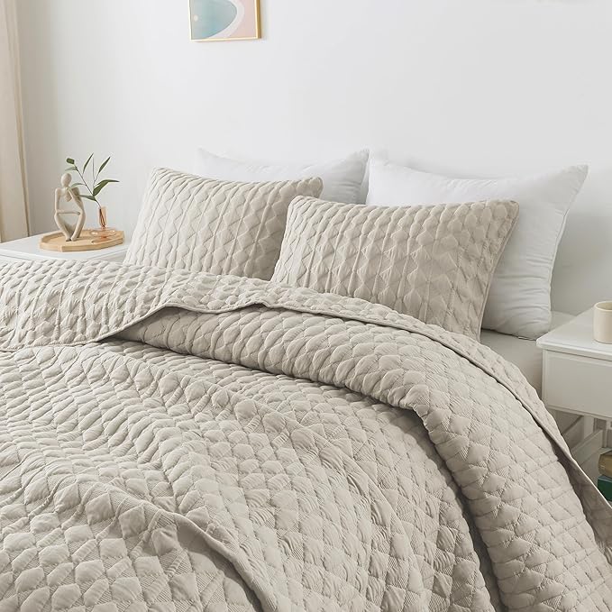 WDCOZY Light Beige Quilts Queen Size Bedding Set by WDCOZY