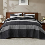 Andency Queen Quilt Set Black and White, 3 Pieces Grey Striped Ultra Soft - Image 3