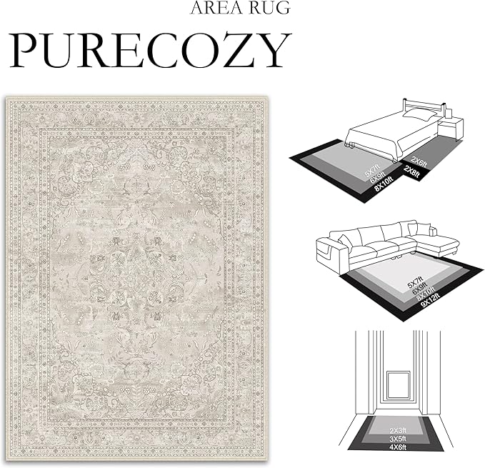 Beige 3x5 Area Rug Washable Vintage Carpet - Image 8