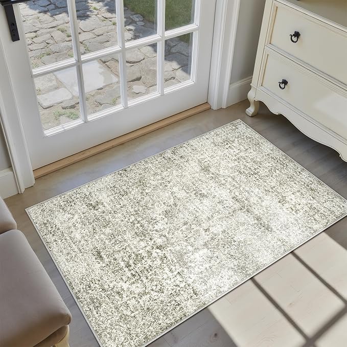2x3 Entryway Area Rug Vintage Neutral Washable Small Carpet Indoor Non Slip - Image 4