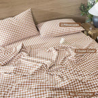 MooMee Gingham Duvet Cover Set 100% Washed Cotton Linen Like Textured - Image 2