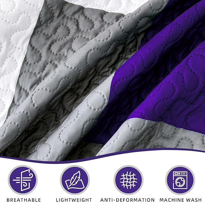Tyrot 3 Piece Dark Purple Grey Quilt Set California King Size Black White - Image 6