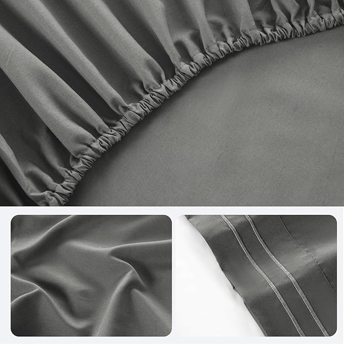 ROSE&RISY Light Grey Twin Sheet Set, 3 Pieces Soft Bedding Queen Sheet Set - Image 7