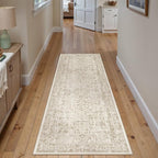 Light Brown Runner Rug 2x5 Hallway Machine Washable Kitchen Vintage Distressed - Image 5