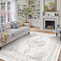 Washable Rug 6x9 Area Rug for Living Room Light Gray Vintage Boho Medallion by PureCozy